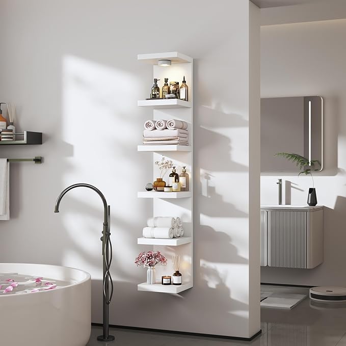 6-Tier Wall Shelf Unit with USB Rechargeable Led Light (Remote Controlled),Versatile Floating Display Shelves,Lack Style Wall