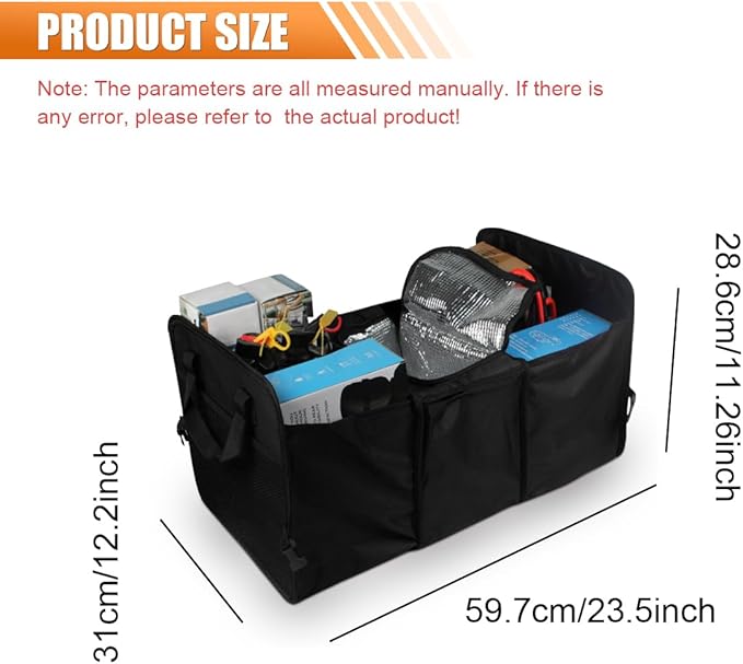 Car Trunk Organizer, Oxford Fabric Waterproof & Anti-Slip Vehicle Storage Box with Leak Proof & Insulated Cooler Bag, Large Cap