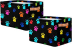 AUUXVA Colorful Paw Print Storage Basket Cube Animal Dog Cat Collapsible Storage Bin with Handle Large Baskets Box Toy Cloth 