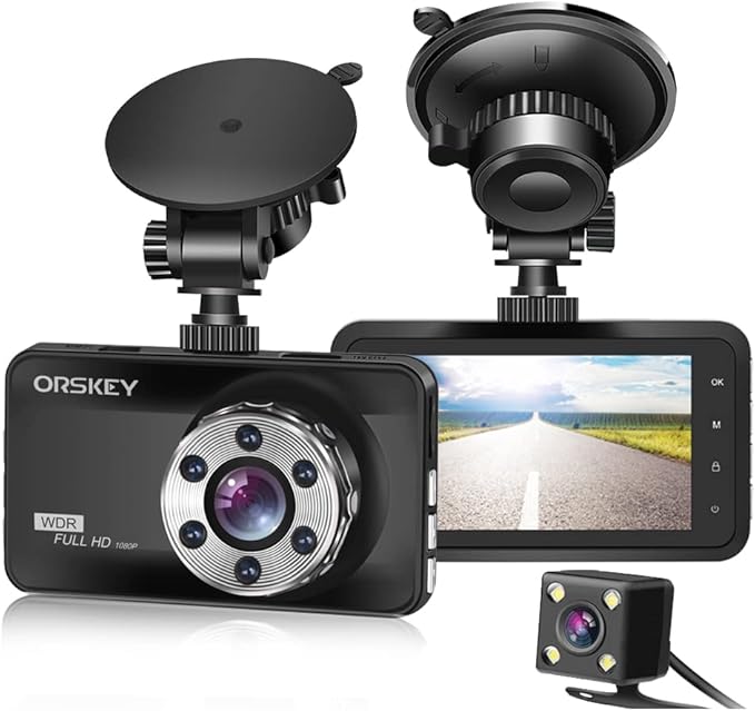 ORSKEY Dash Cam Front and Rear 1080P Full HD Dual Dash Camera in Car Camera Dashboard Camera Dashcam for Cars 170 Wide Angle 