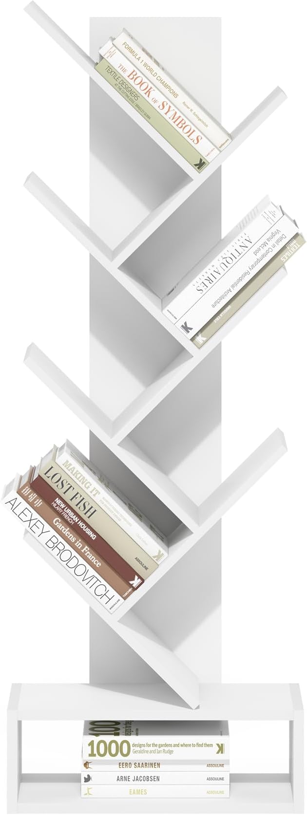 Furinno Tree Book Shelf, 7-Tier Bookshelf, Tree Bookcase with Bottom Shelf, 8.4 x 16.9 x 46.2, for Living Room, Bedroom, Home