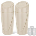 Car Trash Can, 2 Packs Mini Car Trash Bin with Lid, Leakproof Cup Holder Car Garbage Can with 60 Trash Bags, Vehicle Front Back Seat Organizers and Storage for Car, Home, Office, Beige