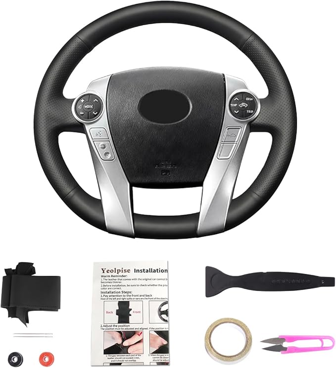 Hand-Stitched Steering Wheel Cover with Microfiber Leather Fit for Toyota Prius 2010-2015/Prius V Prius C 2012-2017/Aqua 2014 2015/Prius Plus 2013/Prius Plug-in Hybrid 2013 DIY Car Interior