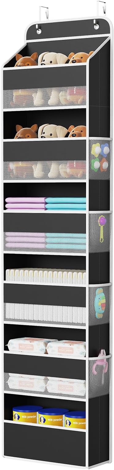 Univivi Door Hanging Organizer Nursery Closet Cabinet Baby Storage with 6 Large Compartments and 8 Side Pockets for Cosmetics