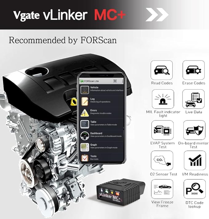 Vgate vLinker MC+ Bluetooth OBD2 Car Diagnostic Scan Tool for iOS, Android, Windows
