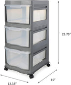Life Story Classic 3 Shelf Storage Organizer Plastic Drawers, Gray (2 Pack)
