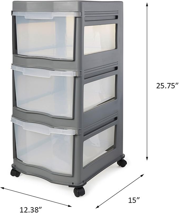 Life Story Classic 3 Shelf Storage Organizer Plastic Drawers, Gray (2 Pack)