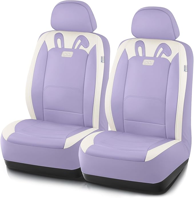 PIC AUTO Car Seat Covers, Cute Rabbit Premium Purple Leather Seat Covers, Universal Fit Front Seat Covers for Cars, Trucks, S