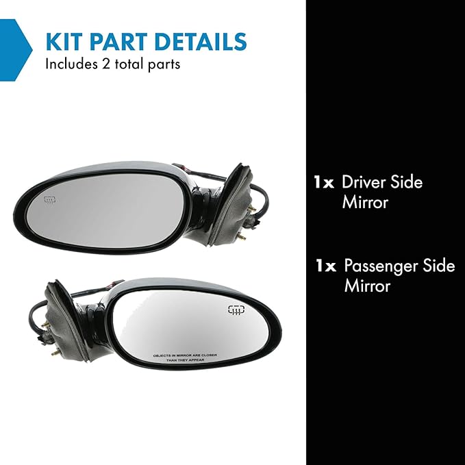 TRQ 2 Piece Driver and Passenger Side Mirror Assembly Set Electric Adjustment Heated No Memory Black Compatible with 1997-200