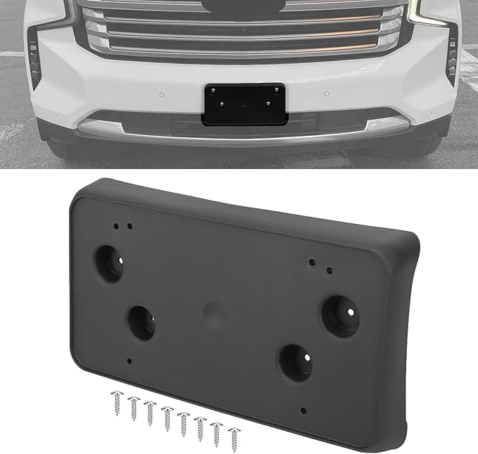 Front Bumper License Plate Frame Bracket Compatible with Chevy Suburban Tahoe 2021 2022 2023 2024, Black License Frame Holder