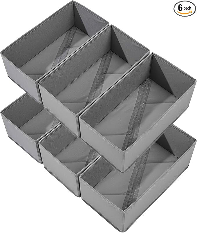 Bructhun Sock Drawer Organizer 6 Pack - Collapsible Fabric Storage Bins for Underwear Divider, Small Closet Organizers with 6