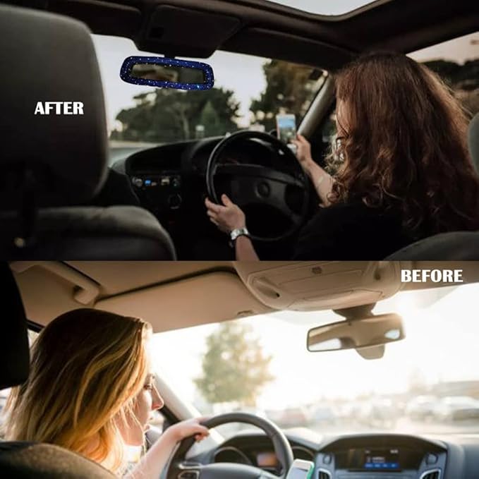 Bling Rearview Mirror Accessories Elastic Plush Car Rear View Mirror Cover for Women Bling Car Accessories Universal Fit (Blue)