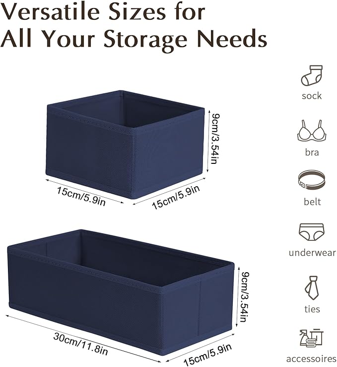 DIMJ Drawer Organizers Clothes, Set of 8 Dresser Organizer Bins, Fabric Closet Organizers and Storage, Shallow Drawer Divider