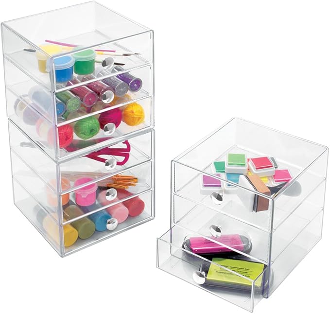 iDesign 3-Drawer Stackable Makeup Organizer - Clear Plastic Drawers for Bathroom, Vanity, or Desk