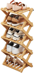 YYW Bamboo Shoe Rack for Entryway, Free Standing Shoe Racks Shelf Closet, Foldable Vertical Shoe Storage Organizer for Living