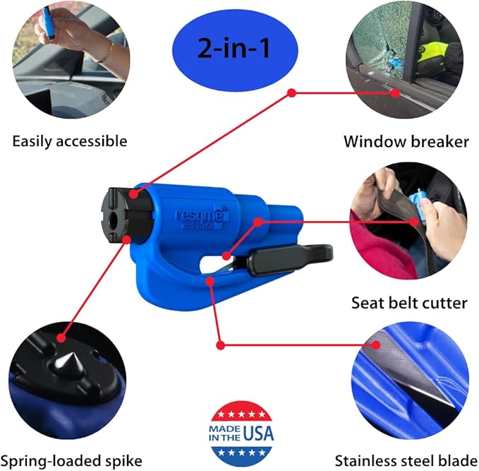 resqme The Original Emergency Keychain Car Escape Tool, 2-in-1 Seatbelt Cutter and Window Breaker, Made in USA, Pack of 12, Y