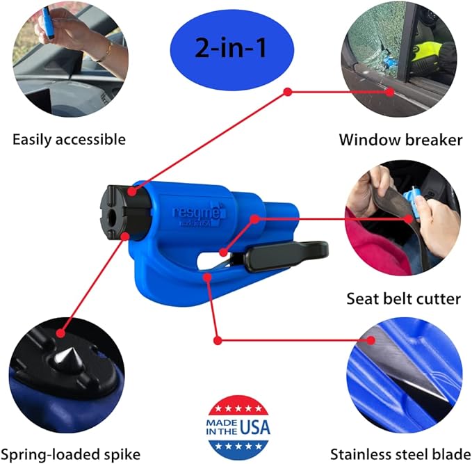 resqme The Original Emergency Keychain Car Escape Tool, 2-in-1 Seatbelt Cutter and Window Breaker, Made in USA, Family Pack o