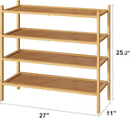 kiplant 4-Tier Shoe Rack for Entryway, Bamboo Wood Shoe Rack 4-Tier, Stackable Shoe Organizer for Closet, Free Standing Shoe 