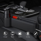 2-Pack car seat Gap Filler Organizer with Cup Holder,Car Leather Cup Holder Gap Organizer,Built-in Beverage Holder (12in x7.9in), for Keys/Phone/Sunglasses, Car Seat Organizer (Black)