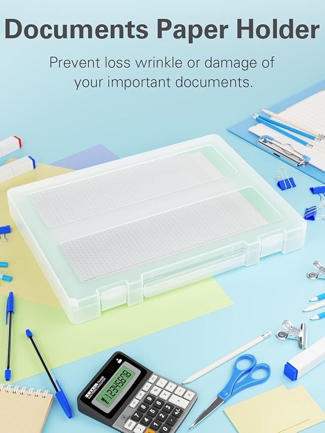Denkee Large Paper Storage Box, 4 Pack Plastic Scrapbook Paper Storage Organizer with Handle for A4, 8.5 x 11 US Letter, Port