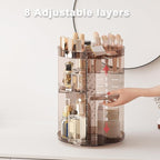 360 Rotating Makeup Organizer with Lipstick Slots, DIY 8 Adjustable Height Spinning Skincare Organizers, Brush and Perfume St