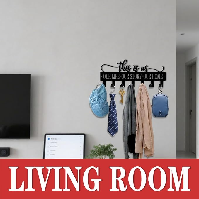 Key Holder Wall Mount, This is Us Sign, Key Holder Wall for Wall Decorative with 6 Hooks, Organizer Rack Hanger for Entryway,
