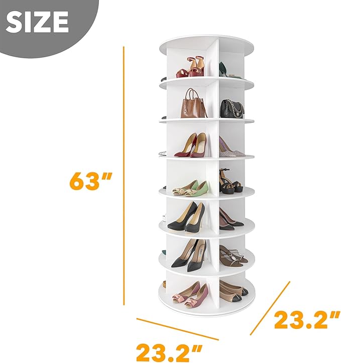 SpaceAid 7 Tier Rotating Shoe Rack Tower, Spinning Shoe Display Lazy Susan, Revolving 360 Shoe Rack Storage Round Carousel, V