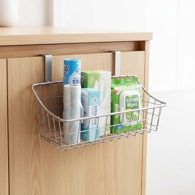 LeleCAT Basket with hook Grid Storage Basket,Hang it behind a door or on a railing,Over the Cabinet Door,Champagne Gray,2 Pac