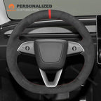 MEWANT Hand Stitched Matte Carbon Fiber&PU Leather Steering Wheel Cover Wrap for Tesla Model 3 Highland 2023 2024 2025 Steering Wheel Accessories