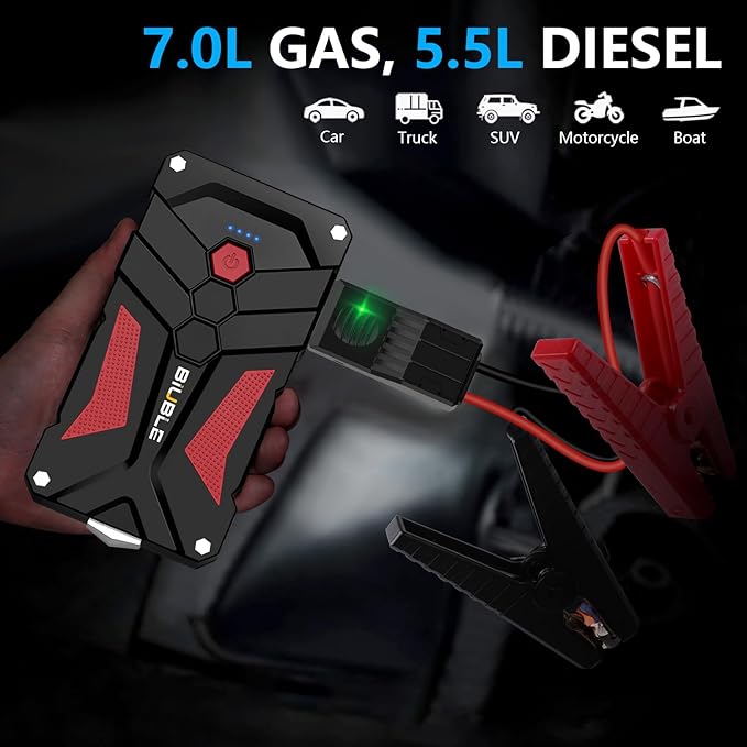 Jump Starter Car Jump Starter Auto Battery Booster Pack 5000A Peak 12V with USB-C Quick Charge,Lithium Jump Box with LED