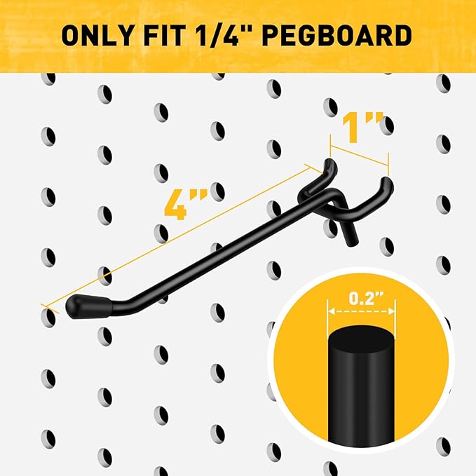 ELEAD 60-Piece 4 Inch Extra Thick Pegboard Hooks, Heavy Duty Peg Board Organizer Accessories, Peg Board Tool Hangers Fit for 