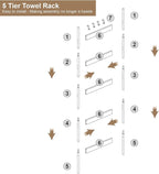 Blanket Ladder, 5-Tier Towel Holder with 4 Removable Hooks, Farmhouse Wall Leaning Decorative Rack Shelf, Wooden Towel Displa