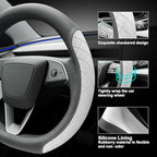 LKWLIKEI Leather Steering Wheel Cover. Elegant Diamond Checkered Design, Non-Slip and Breathable, for Tesla Model 3/Y Steerin