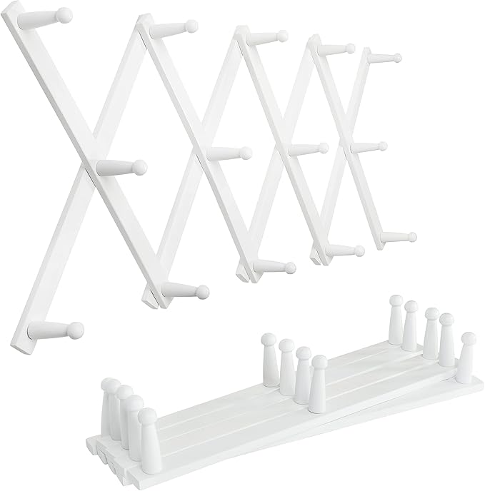 SKOLOO Hat Rack for Wall with 14 Hooks, Pack of 2, Solid Wooden, Modern, Expandable Coat Rack Wall Mount for Coats, Hats, Bag