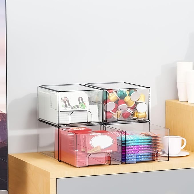 4.4" Tall Small Clear Acrylic Stackable Storage Drawers for Vanity,Under Sink,Bathroom Closet,Medicine Cabinet Organization a