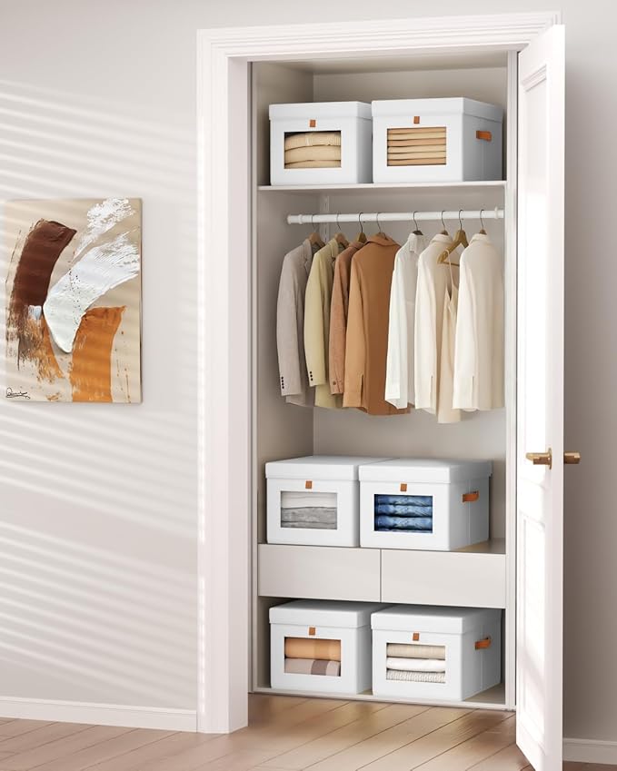 Homsorout Storage Bins with Lid – Closet Organizer with Side Opening and Clear Window, Foldable Stackable Fabric Basket for C