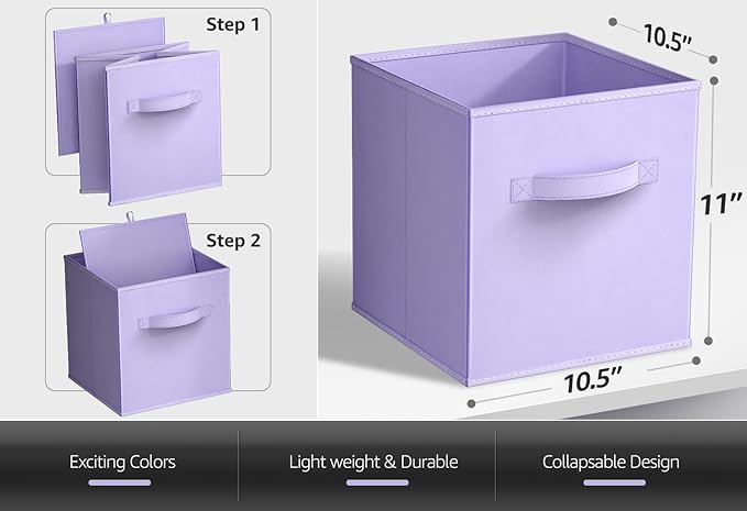 Sorbus 11 Inch Fabric Storage Cubes - Sturdy Collapsible Bins With Handle - 6 Foldable Baskets for Organizing Clothes, Toys, 