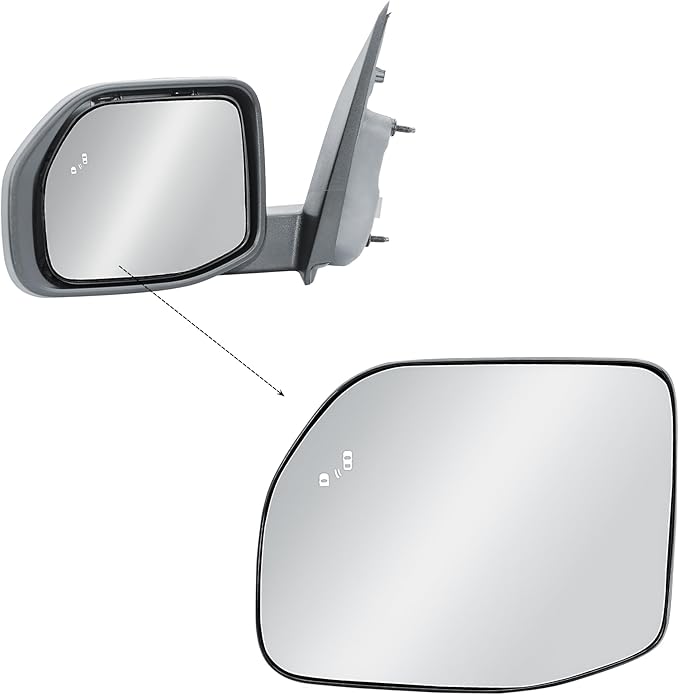 Replacement Driver Left Side Door Mirror Glass Heated with BLIS (Blind Spot Sensor) and Back Plate for 2022-2025 Ford Maverick Bronco Sport