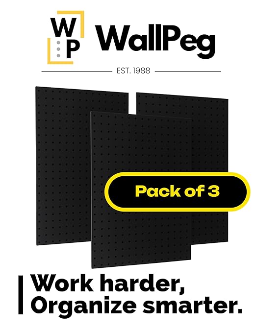 WallPeg Pegboard Kit - 3 ea. 24"x16" Black Peg Boards Panels - Made in USA
