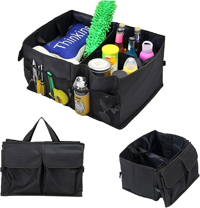 51L Large Capacity Trunk Organizer for Car,Oxford Cloth SUV Trunk Organizer with 2 Pocket and 4 Net Storages Tools Toys