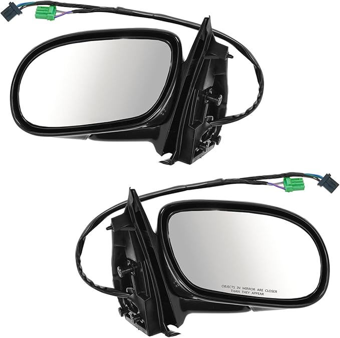TRQ 2 Piece Driver and Passenger Side Mirror Assembly Set Electric Adjustment Heated Memory Black Compatible with 1998-2002 B