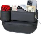 Car Seat Gap Filler Organizer with Cup Holders, Seat Gap Storage Box for Drinks, Phones, Keys, Sunglasses, Cards, and Small Essentials (Black, Passenger Seat)