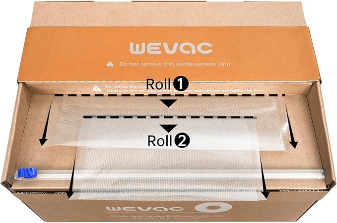 Wevac 8''x100' & 11''x100' 2 Rolls Food Vacuum Seal Roll Keeper with Cutter, Ideal Vacuum Sealer Bags for Food Saver, BPA Fre