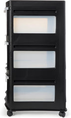 Life Story Classic 3 Tier Shelf Standing Plastic Storage Drawers and Organizer with Wheels for Home, Dorm, or Office Use, Bla