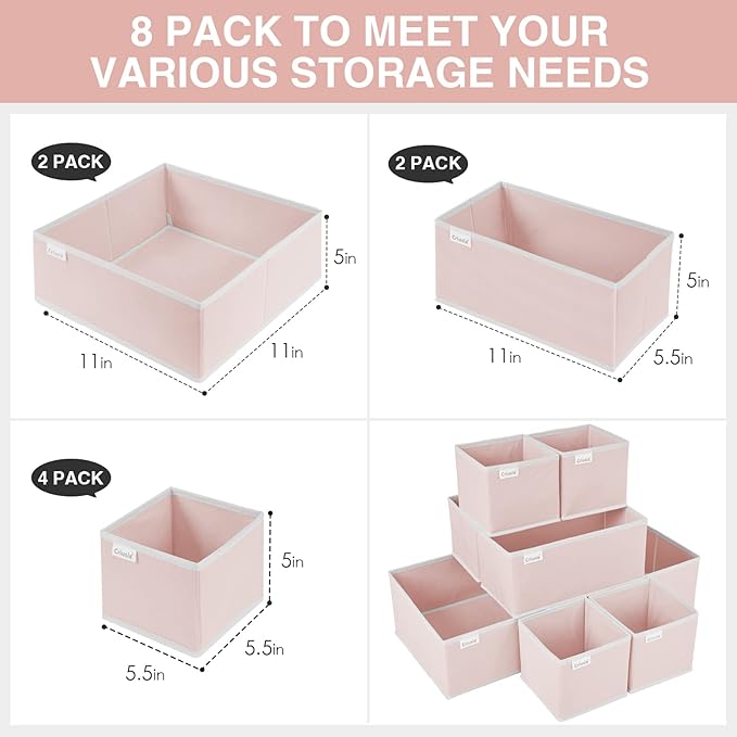 Criusia 8 Pack Underwear Drawer Organizer, Drawer Organizer Clothes, Foldable Cloth Storage Box Closet Dresser Drawer Divider