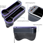 2 Pack Car Seat Gap Organizer,Multifunctional Seat Gap Storage Box with USB Fast Charger, Car Seat Pockets with Led Light, Car Seat Gap Filler with Cup Holder (Black)