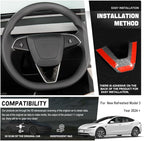 JSWAN Carbon Fiber Steering Wheel Panel Cover Fit fo Tesla Refreshed Model 3 Highland Performance (2024+) Model Y Juniper (2025+) Steering Wheel Frame Trim Cover (Forging)