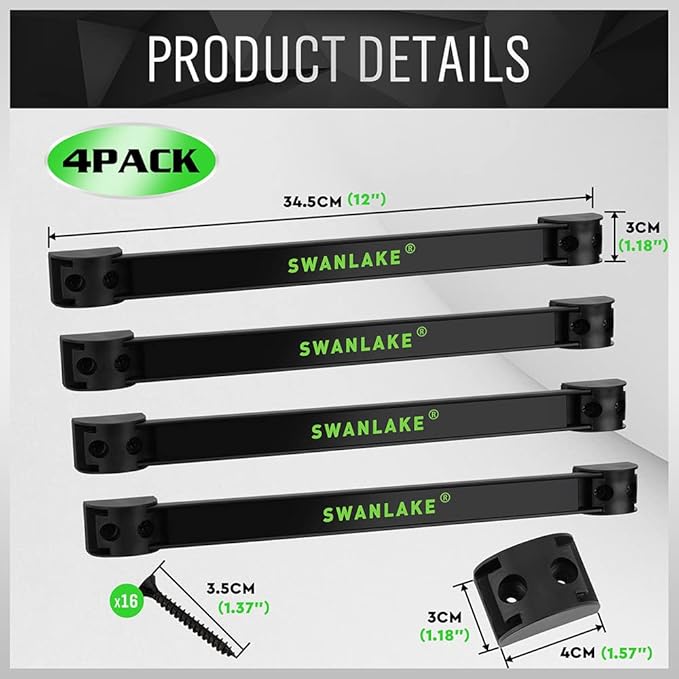 SWANLAKE GARDEN TOOLS 4-Piece 12" Magnetic Tool Holder Storage Organizer, Wall Mount Rack Garage Organization, Magnetic Strip