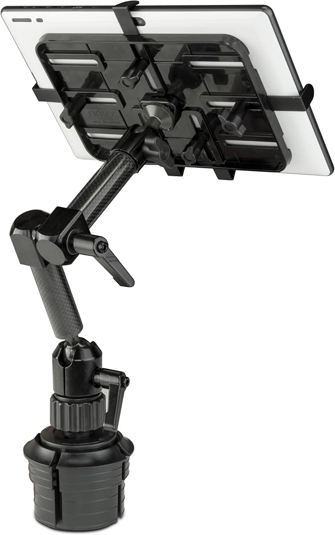 Mount-It! Carbon Fiber Cup Holder Tablet Mount Tablet Holder for Car Truck SUV, Adjustable 7–11 Inch iPad & Tablets, 18" Extension Arm, 360° Rotation, Fits 2.75"–3.5" Cupholders, ELD GPS Holder