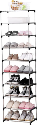 Jucaifu Stackable Small Shoe Rack, Entryway, Hallway and Closet Space Saving Storage and Organization (10-Tier, Black)